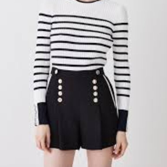 Karen Millen Black Soft Tailored Nautical Pipe Detail Shorts Size 6 NWT